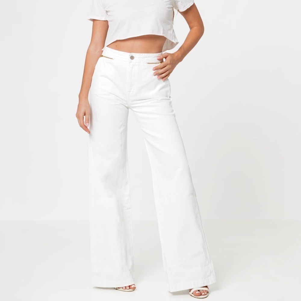 NOEND Denim Colette Zip Wide Leg High Rise In Raleigh White Size 29